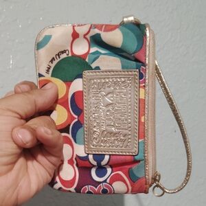 Coach Multicolor Circle-Print Wristlet with Gold Accent